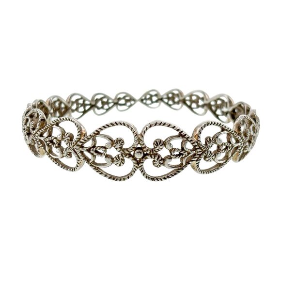 Vintage DP Sterling Silver 925 Open Graduated Heart Scroll Bangle Bracelet 7.75" - Picture 1 of 5